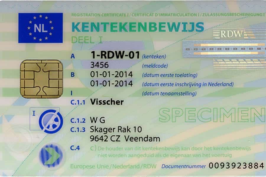 Voorkant kentekencard
