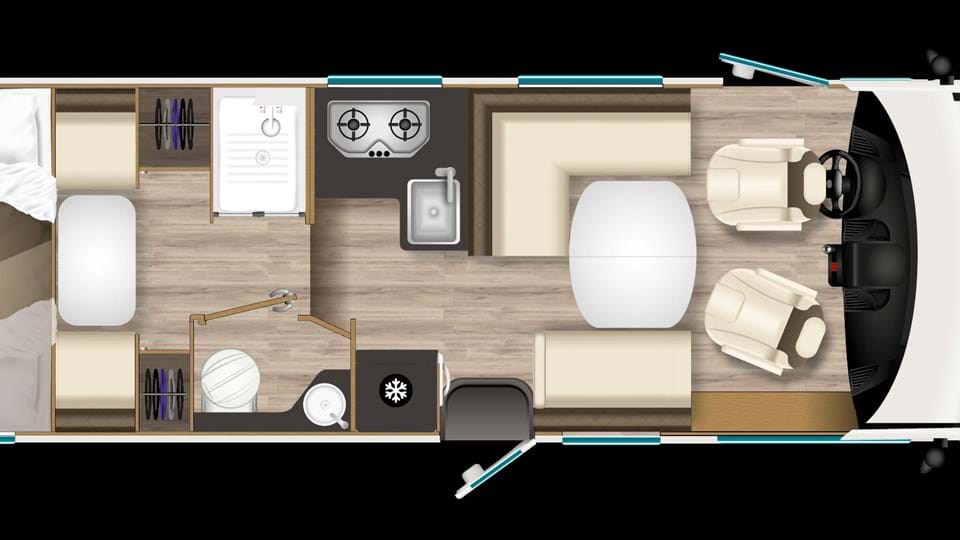Itineo Famili SB740: integraalcamper met kinderkamer - plattegrond