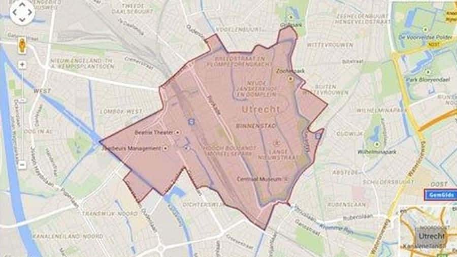 Kaart met gebied milieuzone Utrecht