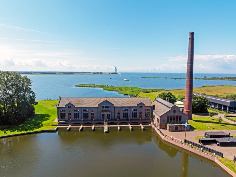 Aerial from Wouda pumpstation at the IJsselmeer near Lemmer in Friesland the Netherlands