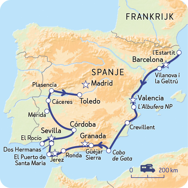 Routeoverzicht spanje stad en natuur