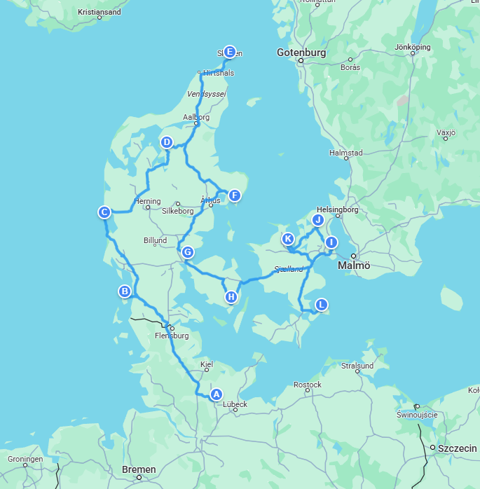 Routekaart Denemarken