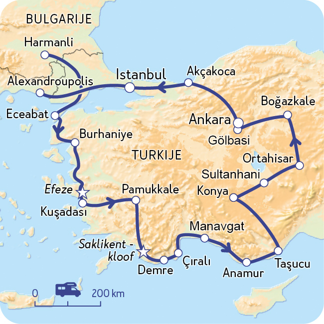 Route kaart Turkije