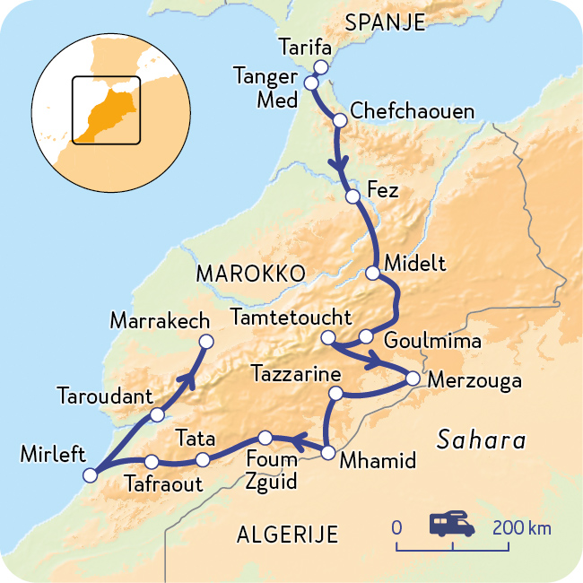 Overzichts route kaart Marokko