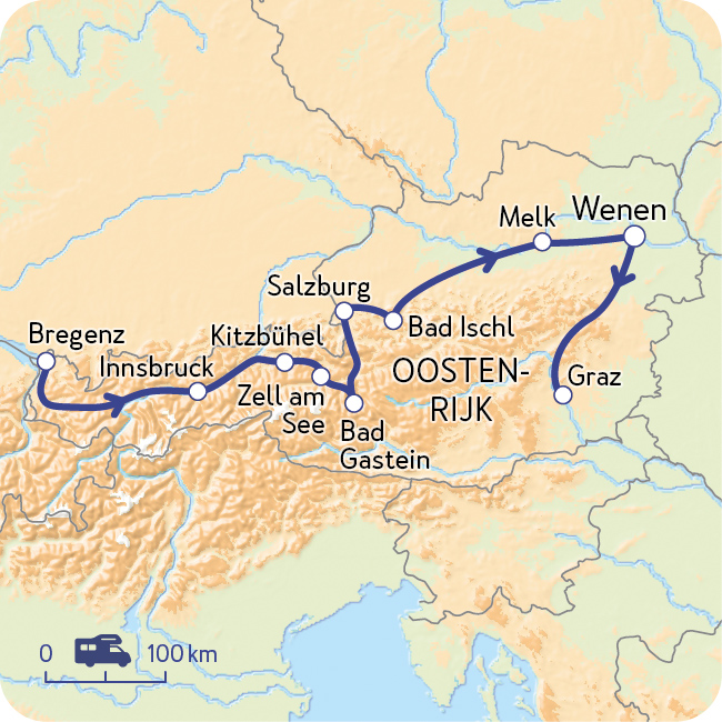 Kaart van de route door Oostenrijk