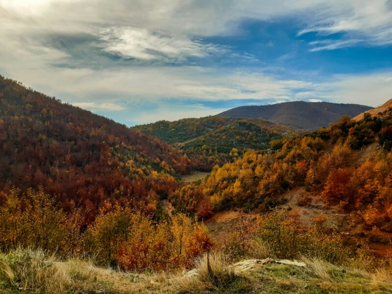 Berglandschap met herfstkleuren in Pogradec, Albanië