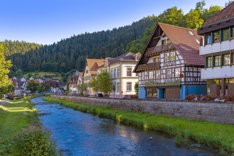 Schiltach river with half timbered houses Black Forest Germany