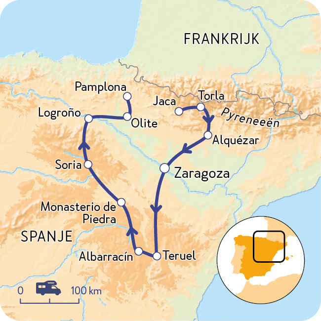Routekaart Noordoost Spanje