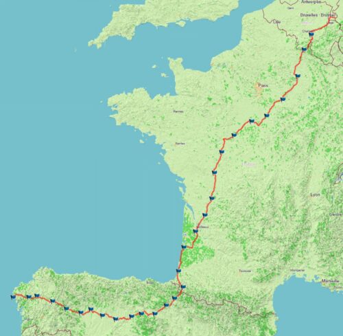Routekaartje naar Santiago de Compostela