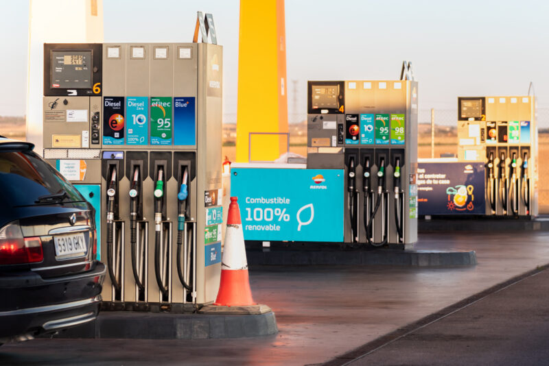 Fuel dispensing devices at a Repsol service station with the new renewable diesel, called Diesel Zero 10e+. (HVO,XTL)